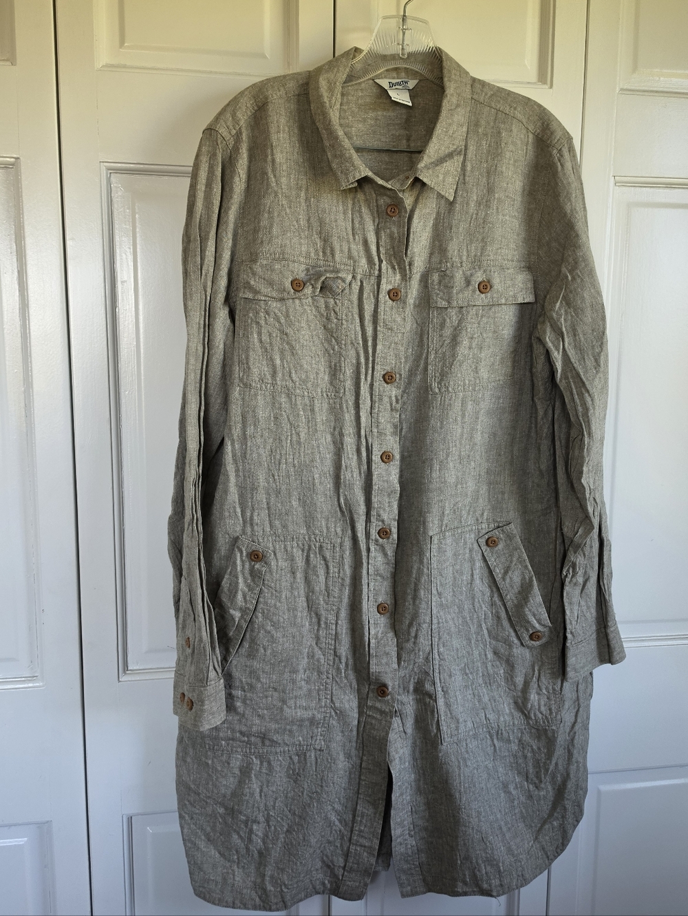 Duluth Artisan Hemp Duster Shirt Dress Light Sage Size L
